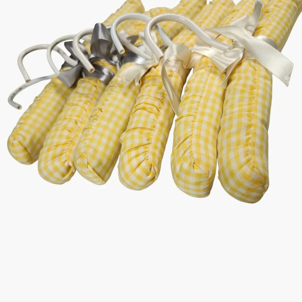 Baby‎ Padded Hangers Set of 6 Yellow Gingham Satin Bow Accents Cottagecore